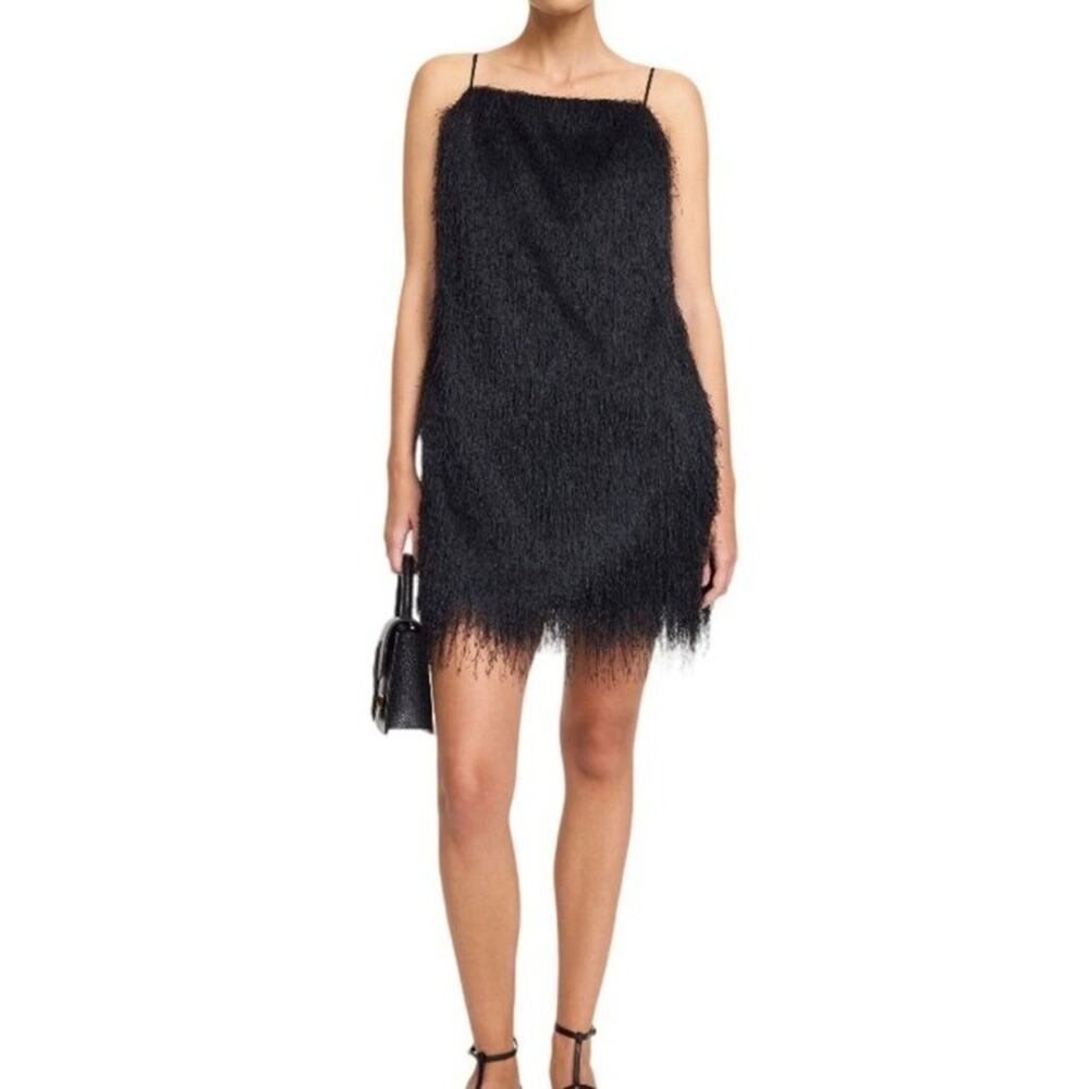 Zara? Lefties Fringe Shift Mini Dress in Black Eu Size Large Us Size MED - LARGE